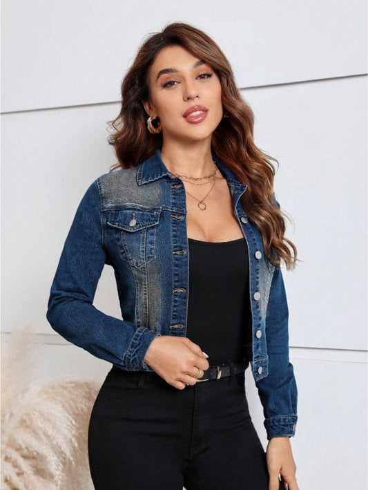 Women's Casual Distressed Cropped Denim Jacket