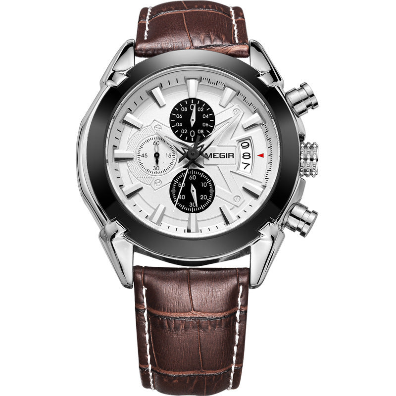 Men's Multifunctional Timing Quartz Three Eyes And Six Needles Waterproof Luminous Watch