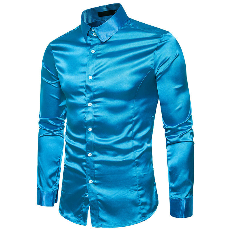 Men's Casual Fashion Silky Long Sleeve Shirts