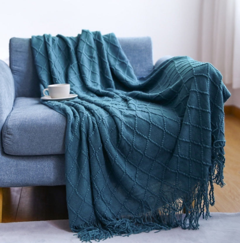 Pure Color Fleece Knitted Sofa Blanket