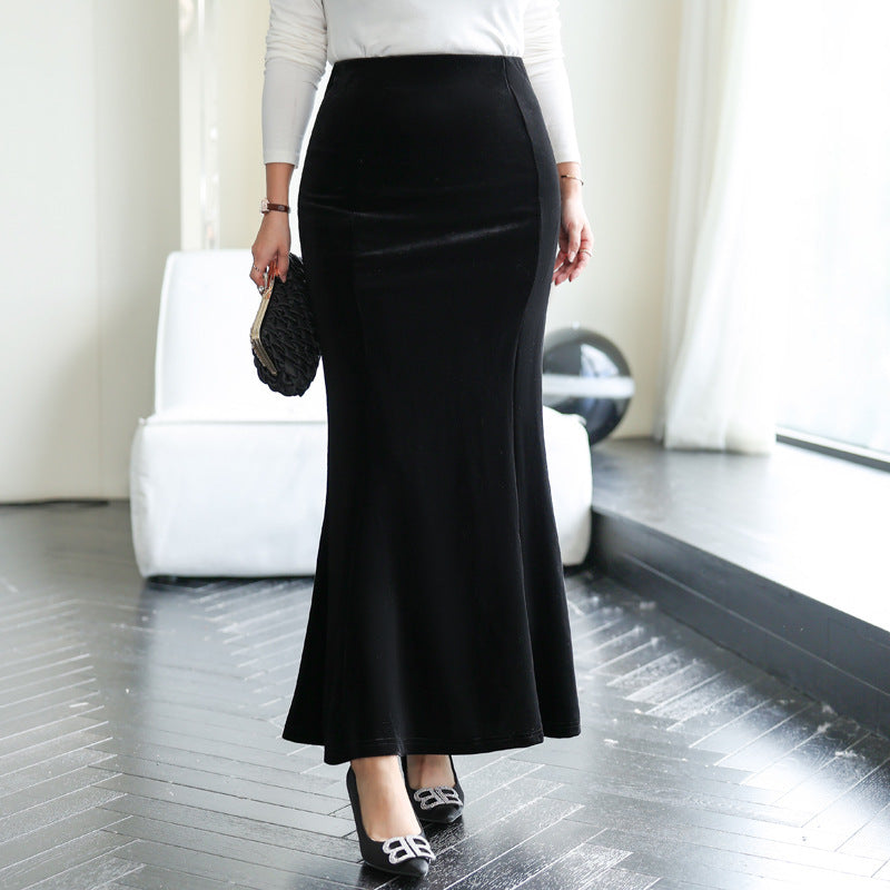 Hip Fishtail Elastic Waist Autumn And Winter Midi Dress