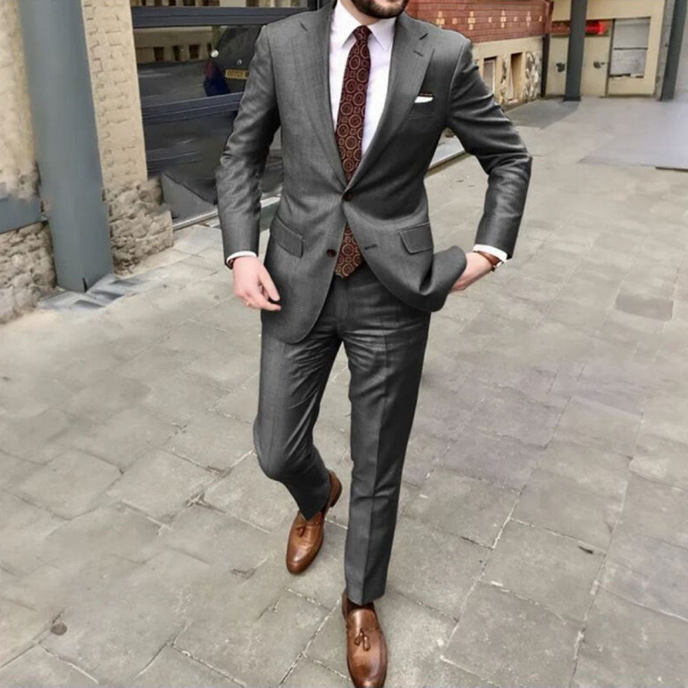 Men's Slim Fit Business Dress Two Button Suit