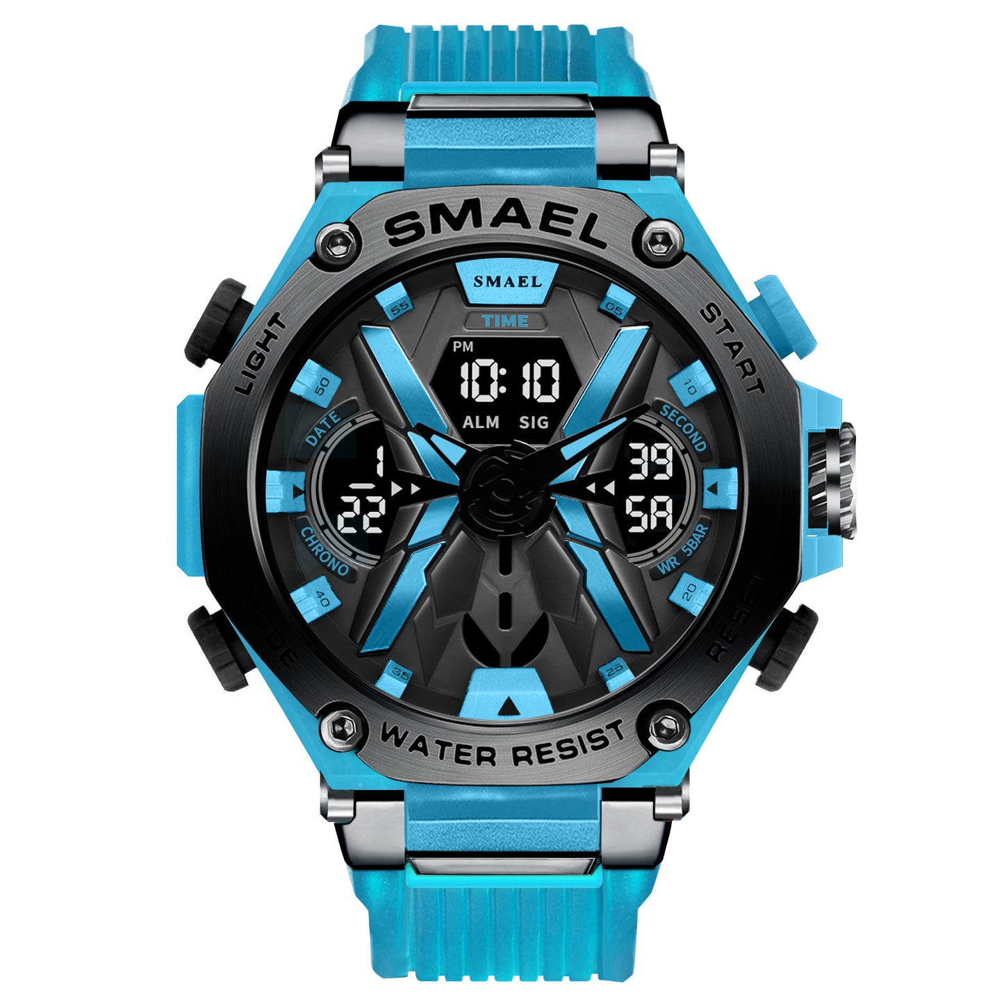 Men's Multifunctional Digital Double Display Waterproof Alloy Sports Quartz Watch