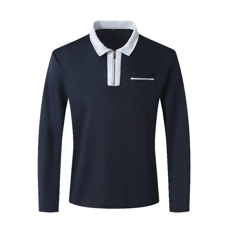 Men's Long Sleeve Zipper Polo Shirts Lapel Collar Zip Up