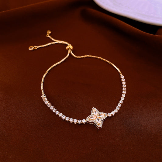 Elegant Zircon Four-petal Flower Bracelet