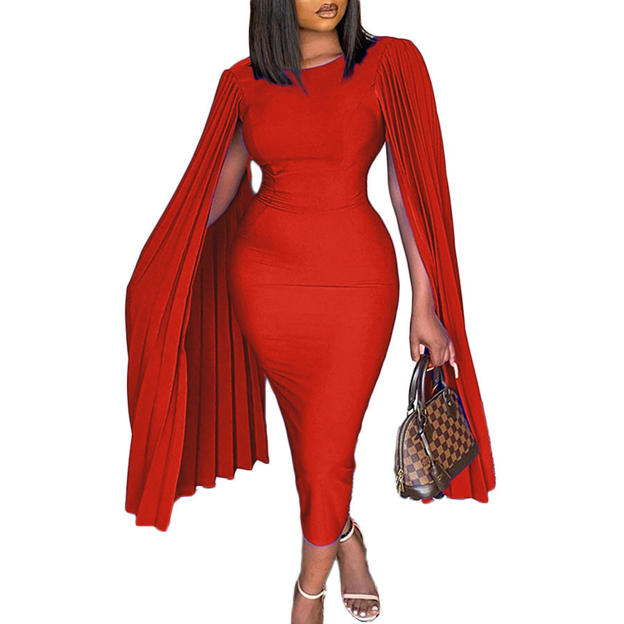Fashion Pleated Cape Plus Size Gown