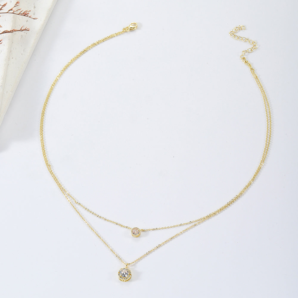 Three-dimensional Zircon Pendant Necklace, Exquisite Double-layer Collarbone Chain Jewelry Gift, Suitable For Engagement, Party, Holiday Gifts