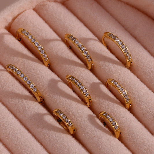 Women's Fashion Titanium Steel Rounded Edge Zircon Earrings by GJG Denim