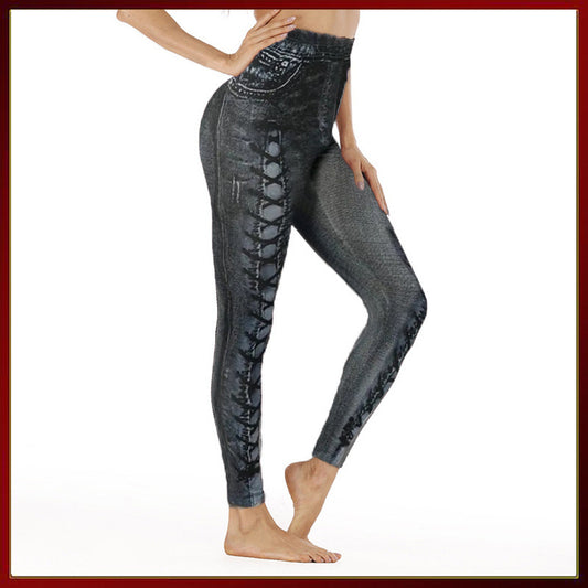 Women's Faux Denim Printed Comfort And Casual Leggings Plus Size by GJG Denim