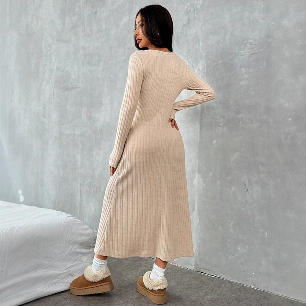 Slim V-neck Solid Color Dress Sweater