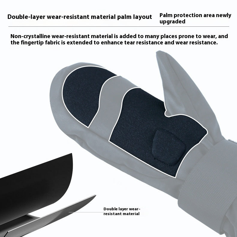 Men's Built-in Wristband Shock Absorption Veneer Warm Waterproof Ski Gloves