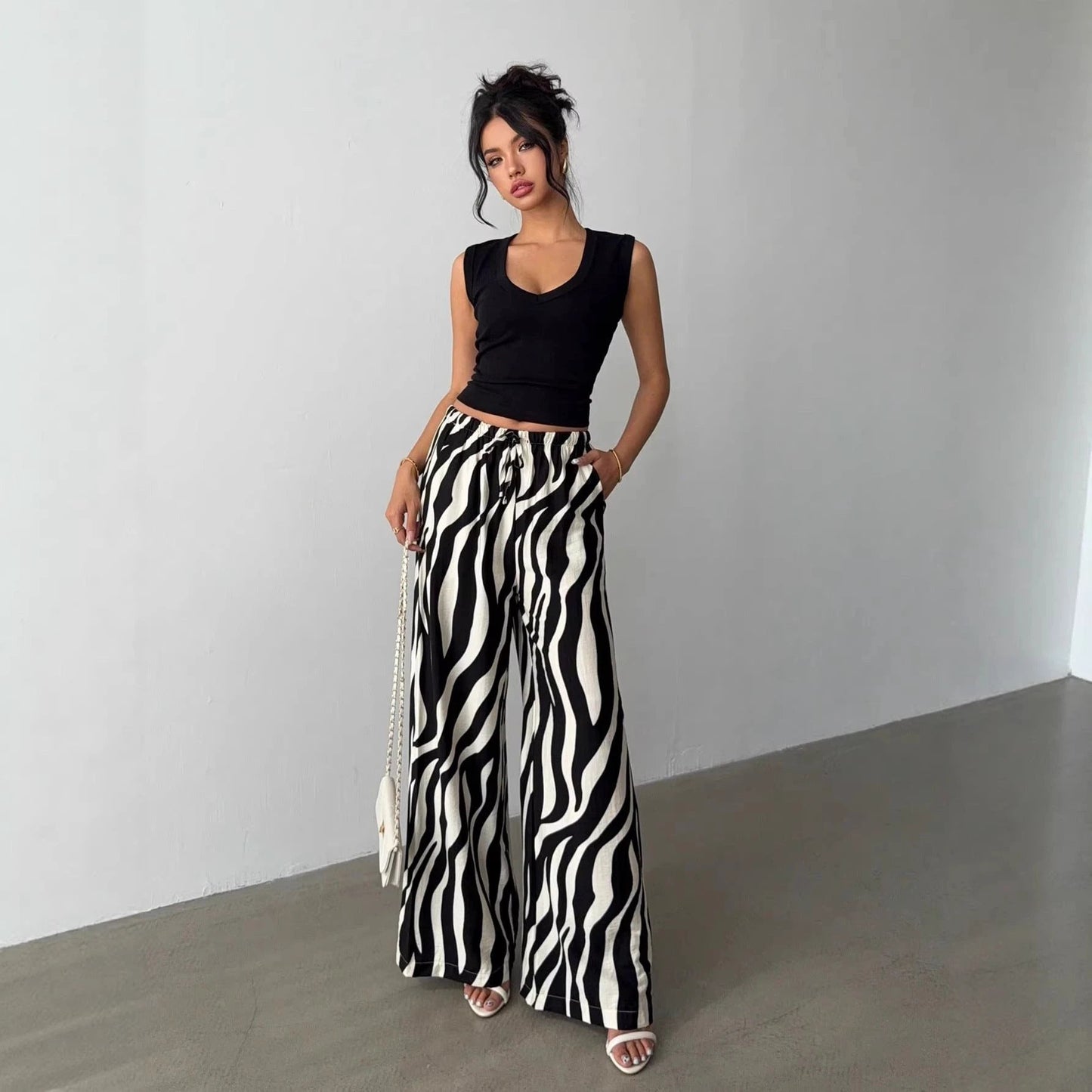 Elegant Printed Wide-Leg Pants For Women by GJG Denim