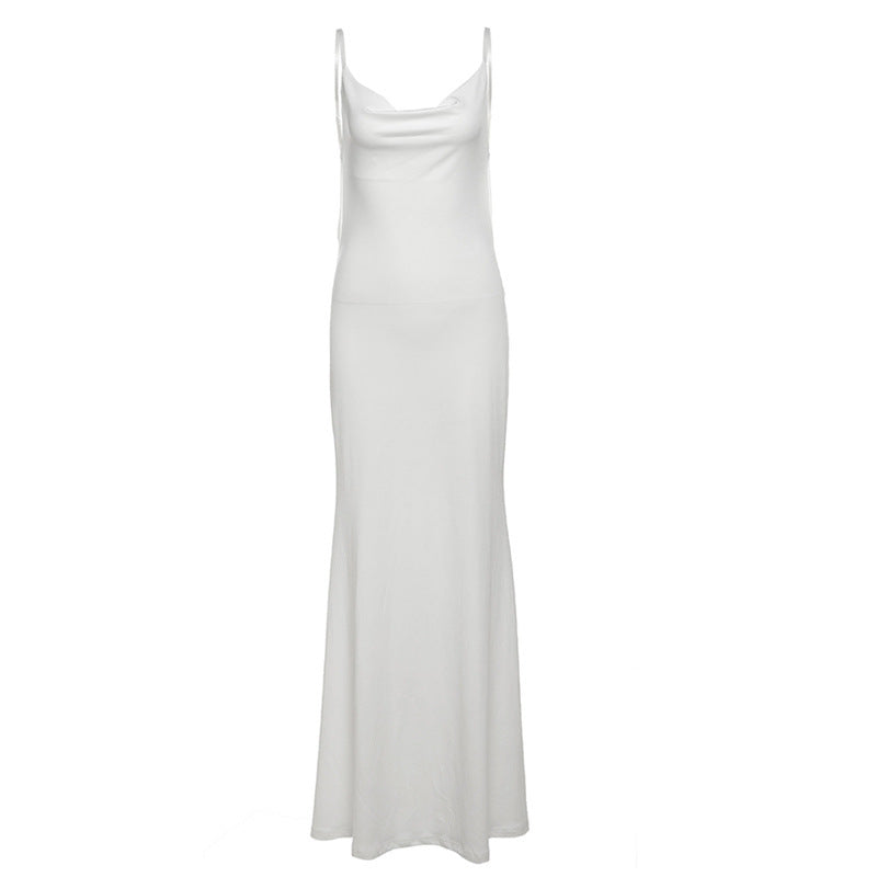 European And American Sexy Socialite Style Sling Backless Lace Long Dress