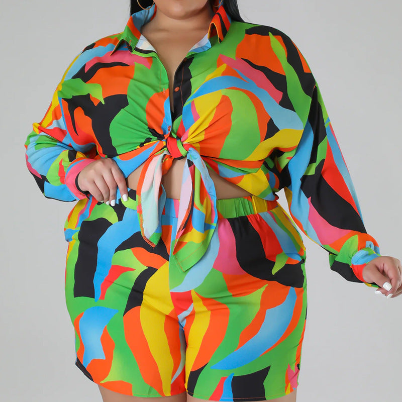 Printing Lapel Women's Plus Size Shirt