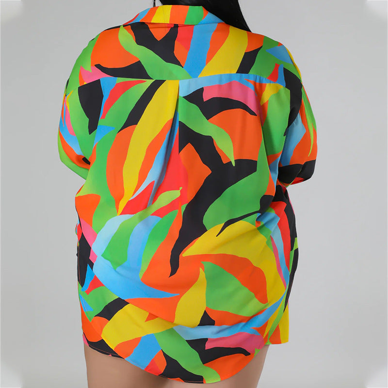 Printing Lapel Women's Plus Size Shirt