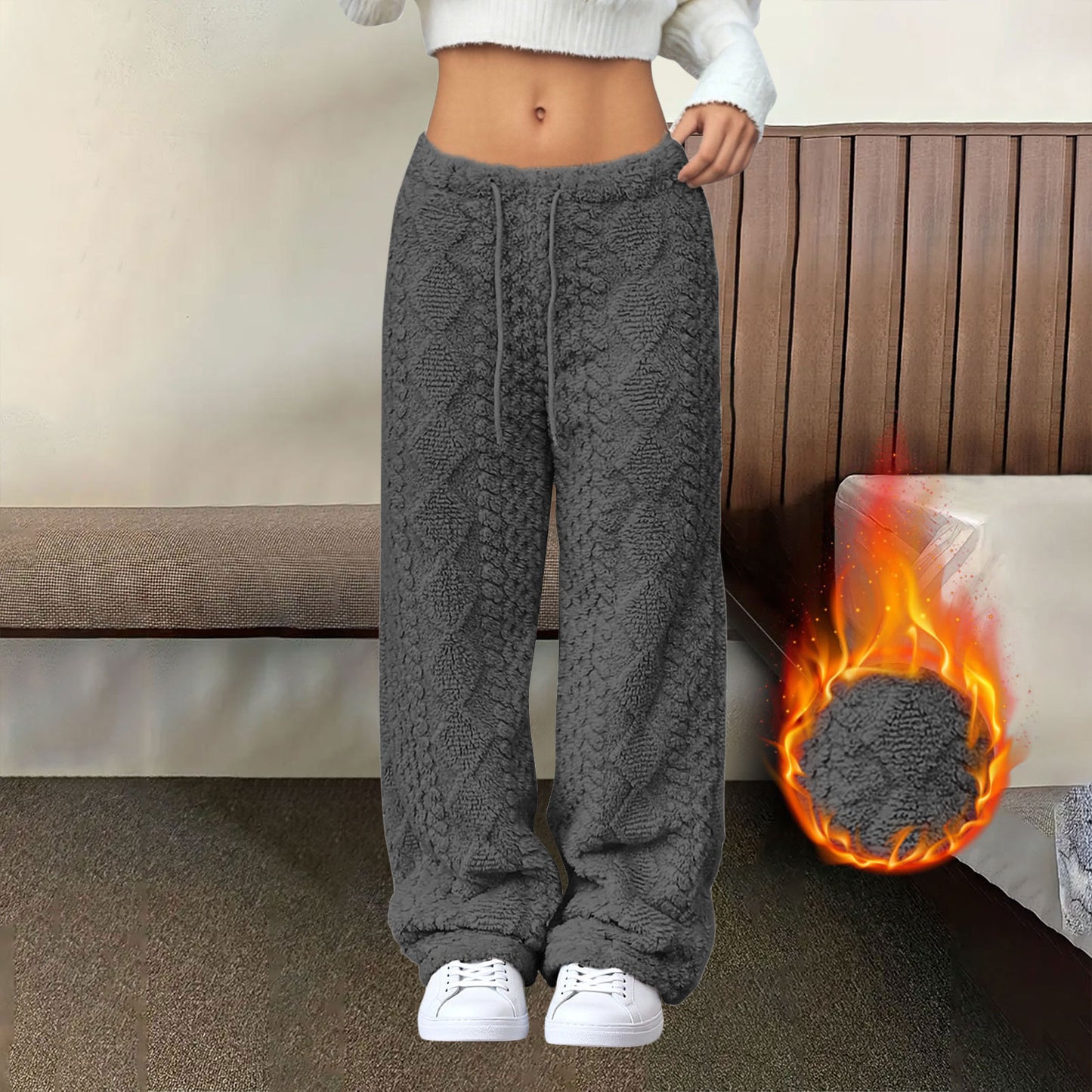 Velvet Padded Loose Straight-leg Trousers