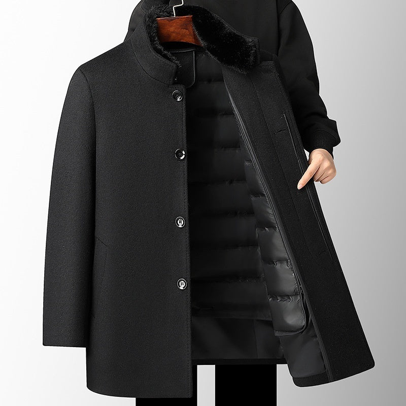 Men's Wool Overcoat Mid-length Thickening Detachable Down Feather Liner