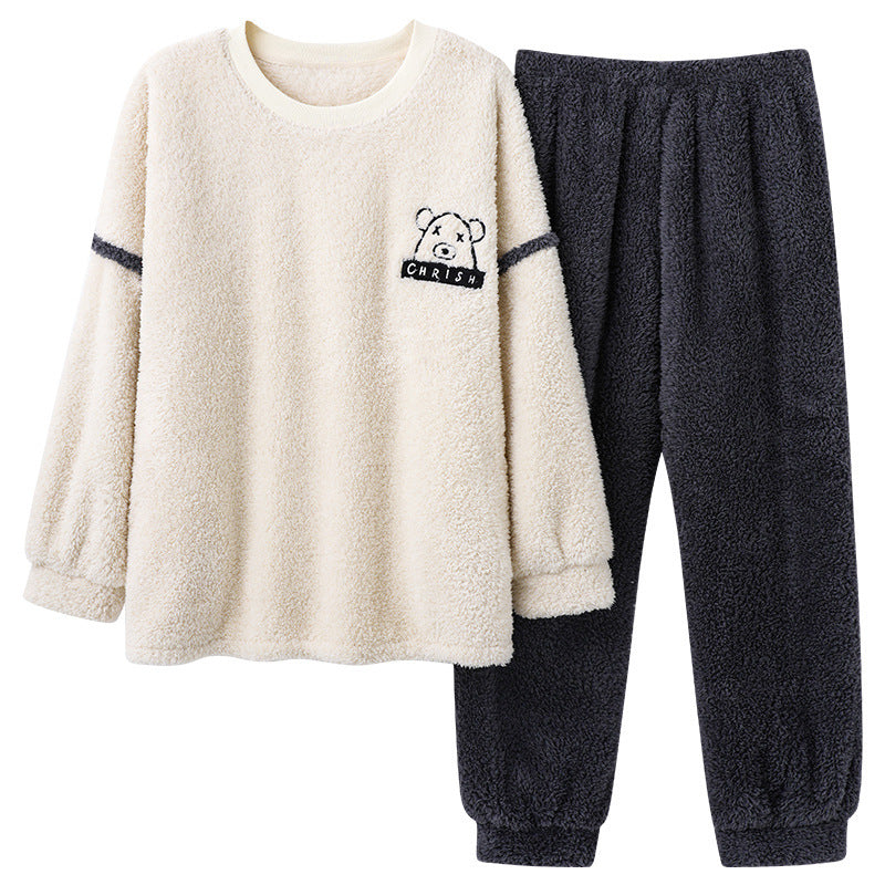 Men's Thick Thermal Pullover Round Neck Flannel Pajamas