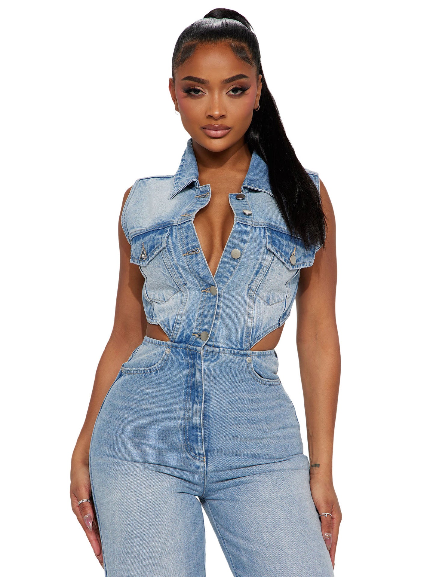 Denim Straight Leg Jumpsuit