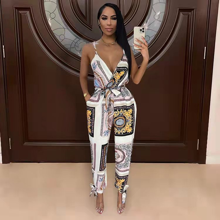 Women's Fashion Street Print Suspender Bodysuit