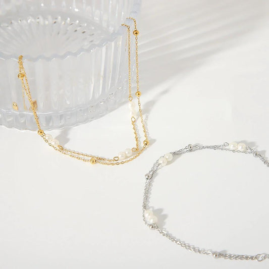 Womens Double-Layer Creative Beaded Multi-Strand Anklet by GJG Denim