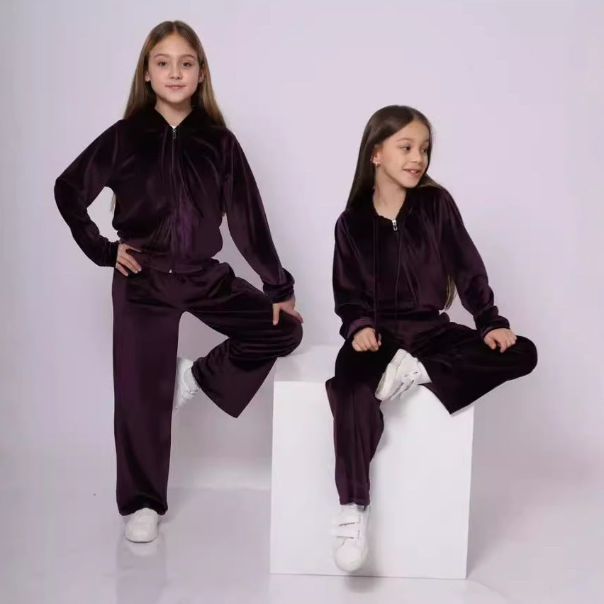 Girls' Sports Cap Velvet Casual Sweatshirt Two-piece Set