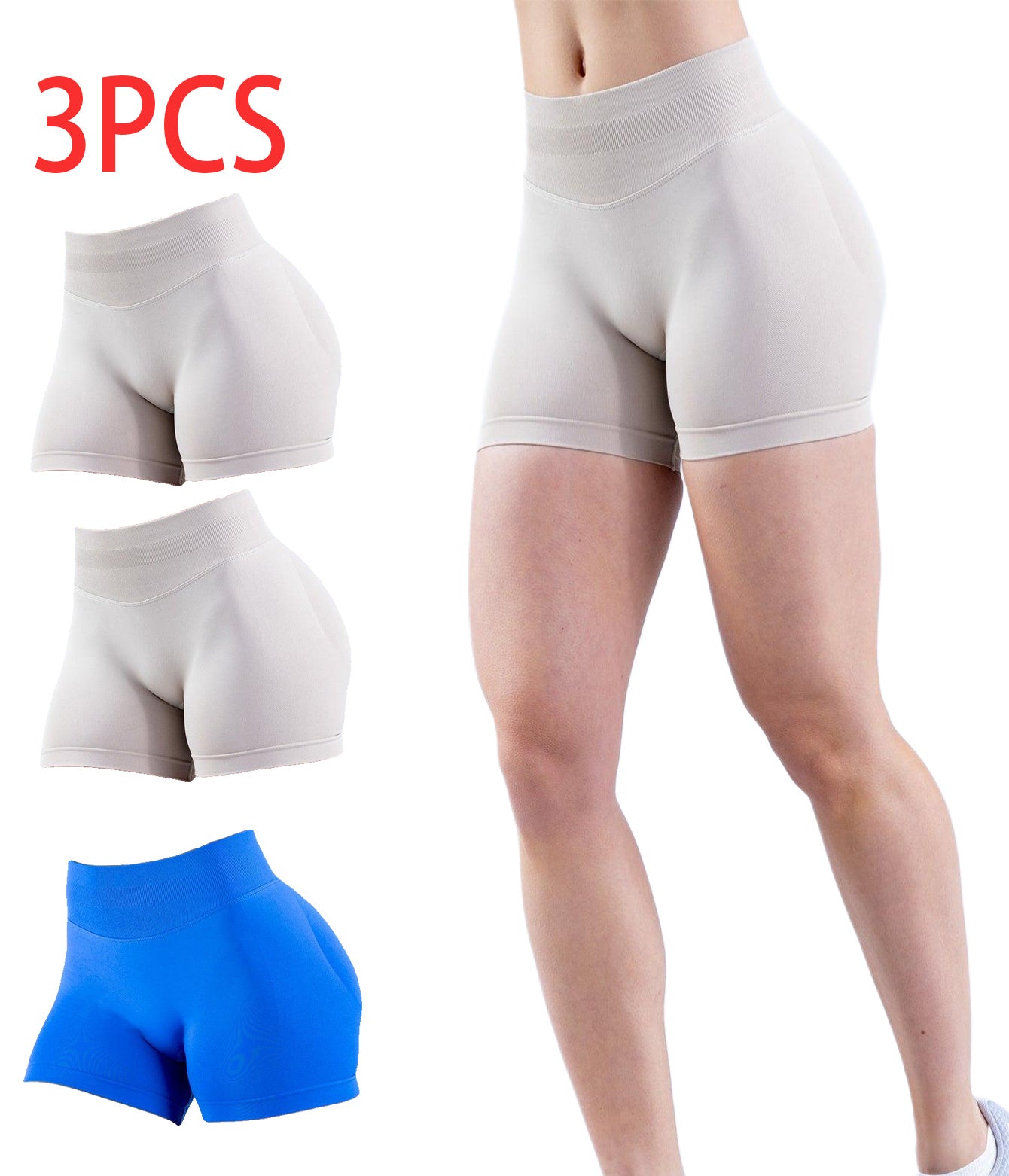 3PCS High-waisted Solid-color Training Shorts