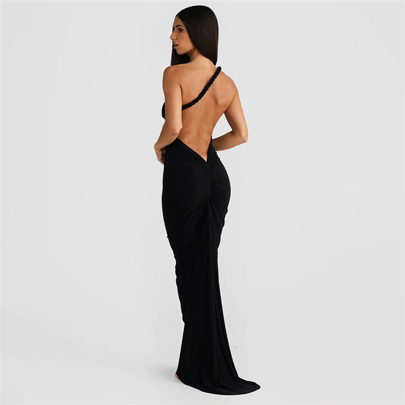 Halter Backless Pleating Sheath Dress