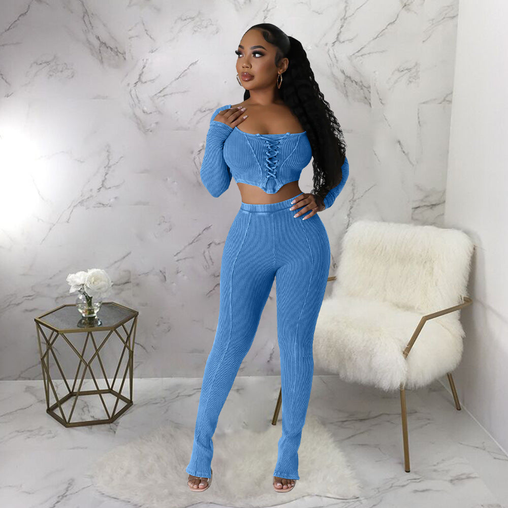 Square Collar Skinny Pants Two-piece Suit