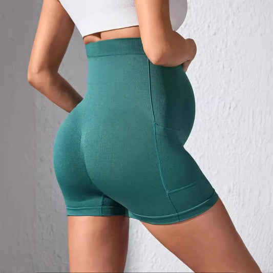 European And American Pregnant Women Pocket Shorts Summer 2024 New High Waist Belly Support Sports Yoga Shorts For Pregnant Women Women by GJG Denim