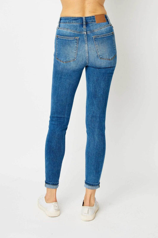 Judy Blue Full Size Cuffed Hem Low Waist Skinny Women Jeans by Zara-Craft