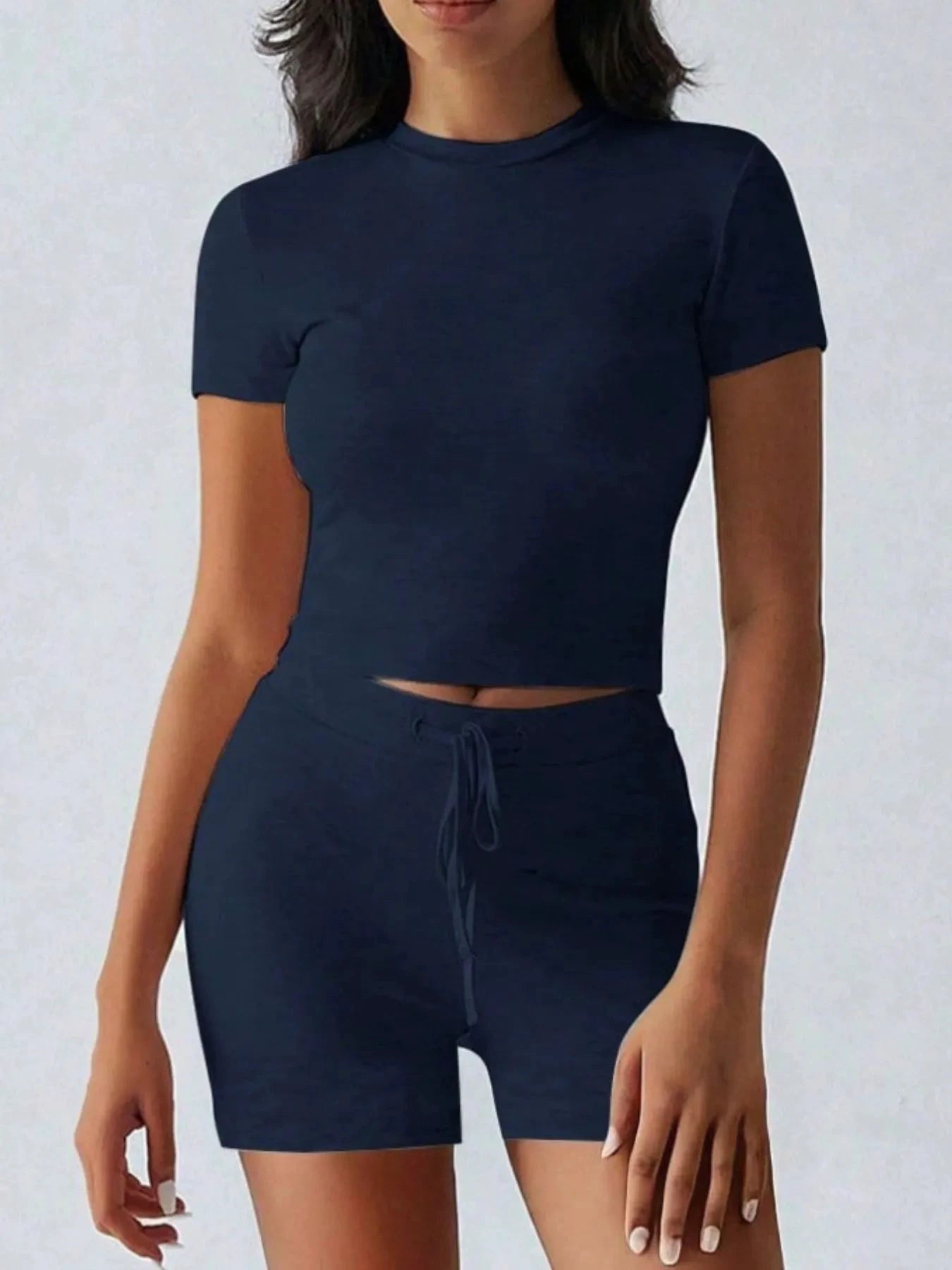 Round Neck Short Sleeve Top and Shorts Set by THRIXINE