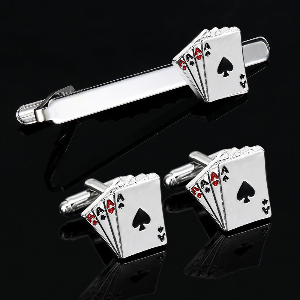 Men's Poker Cufflinks and Tie Clip