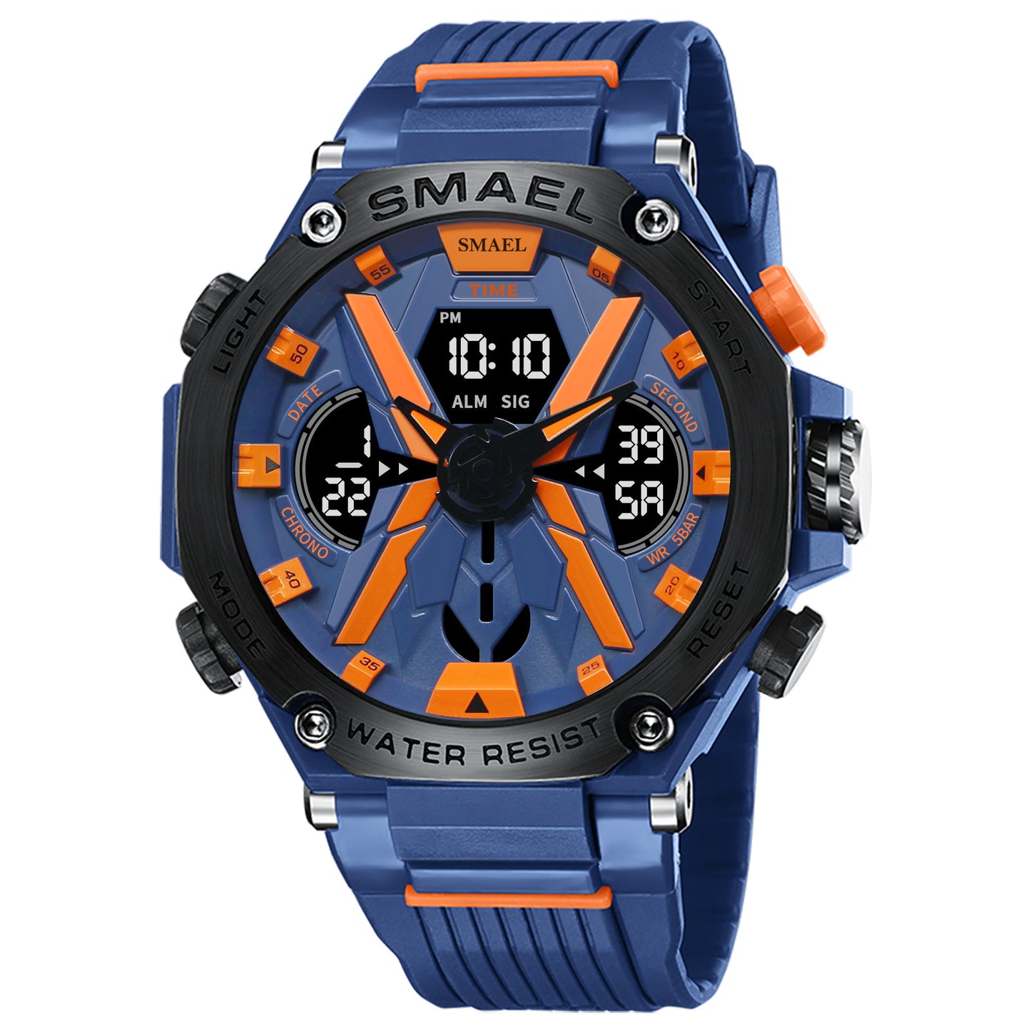 Men's Multifunctional Digital Double Display Waterproof Alloy Sports Quartz Watch