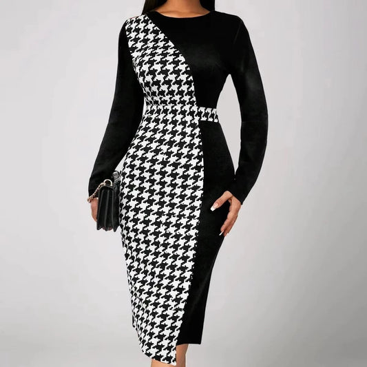 Multicolor Printing Cross Hem Neck Stripe Long Sleeve Plus Size Dress by GJG Denim