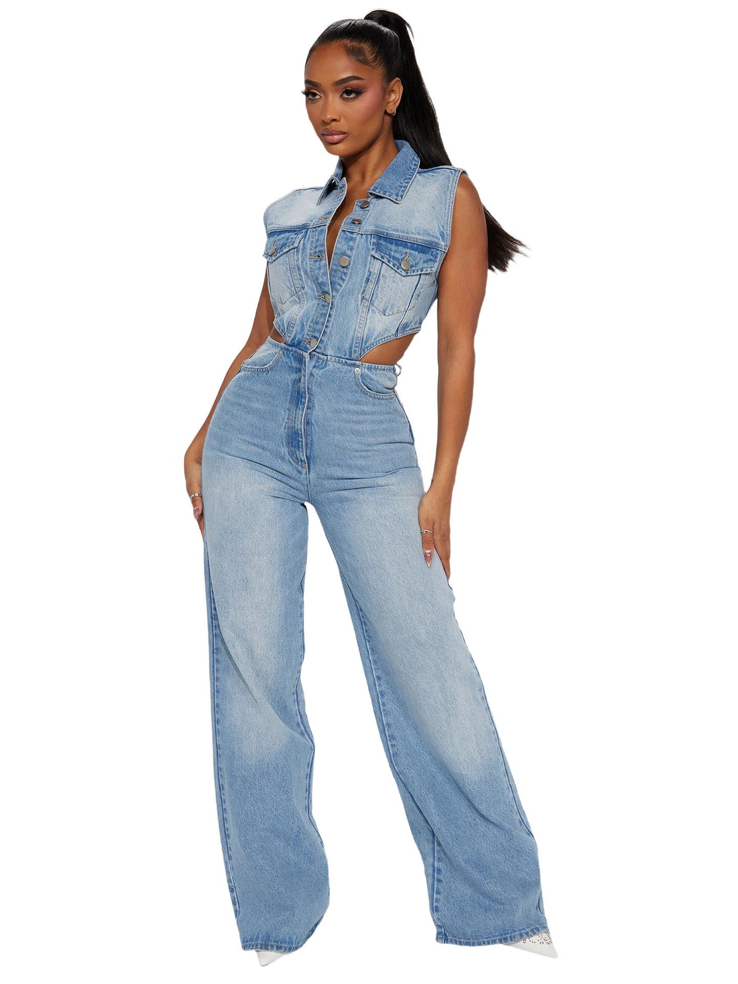 Denim Straight Leg Jumpsuit