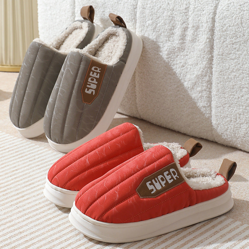Men's Striped Waterproof Thick-soled Non-slip Plush Slippers