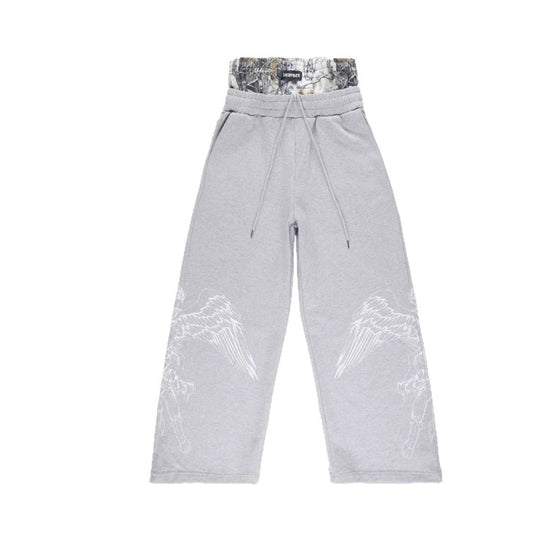 Men's Fake Two Pieces Loose Leisure Pants Double Waist Sweatpants