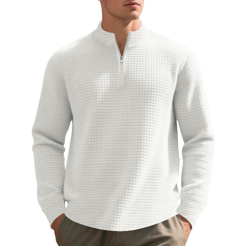 Men's Stand Collar Half Zip Small Plaid Sweater