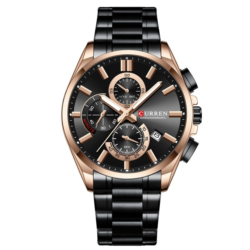 Men's Steel Band Waterproof Six-pin Timing Watch