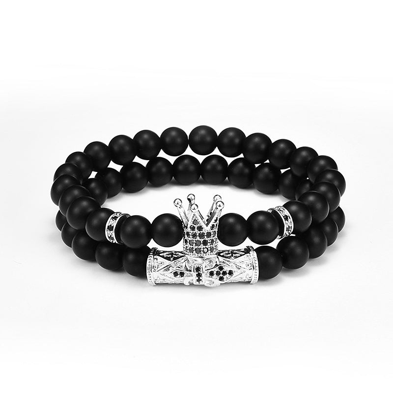 Natural Copper Micro-inlaid Matching Natural Black Agate Bracelet For Men