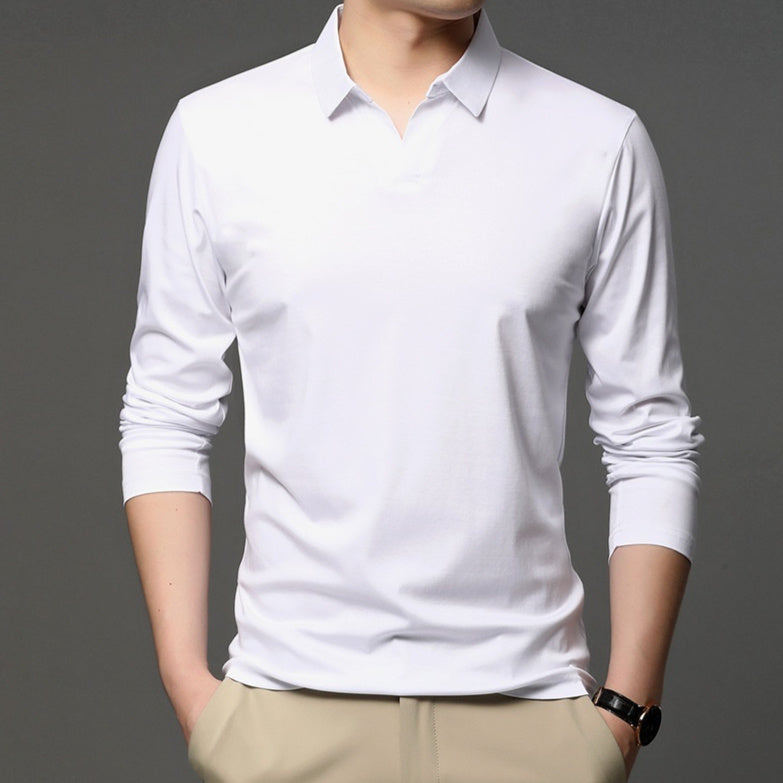 Men's Solid Color Casual Cotton Lapel Long Sleeve Shirt