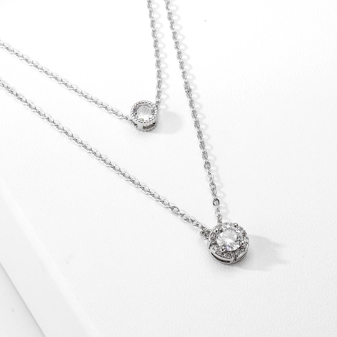 Three-dimensional Zircon Pendant Necklace, Exquisite Double-layer Collarbone Chain Jewelry Gift, Suitable For Engagement, Party, Holiday Gifts