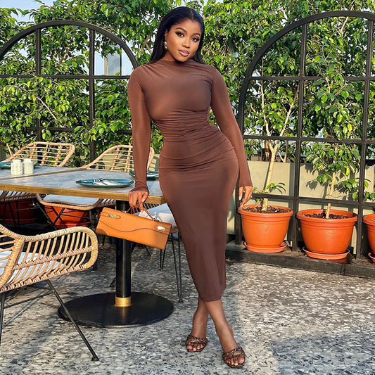 Women's Solid Color Round Neck Long Sleeve Pullover Dress