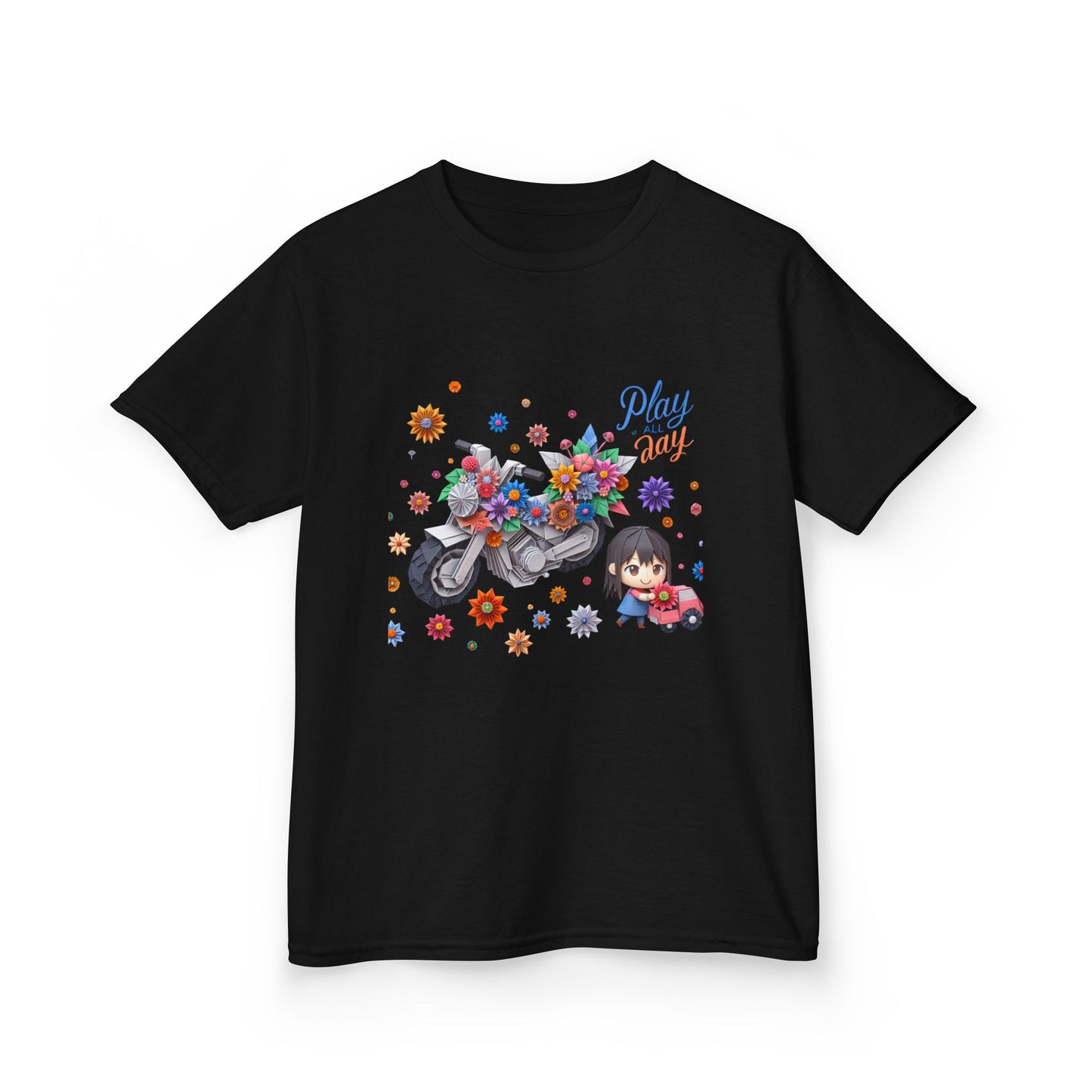 Play all Day Motorcycle Tee - Fun Floral Design for Young Adventurers