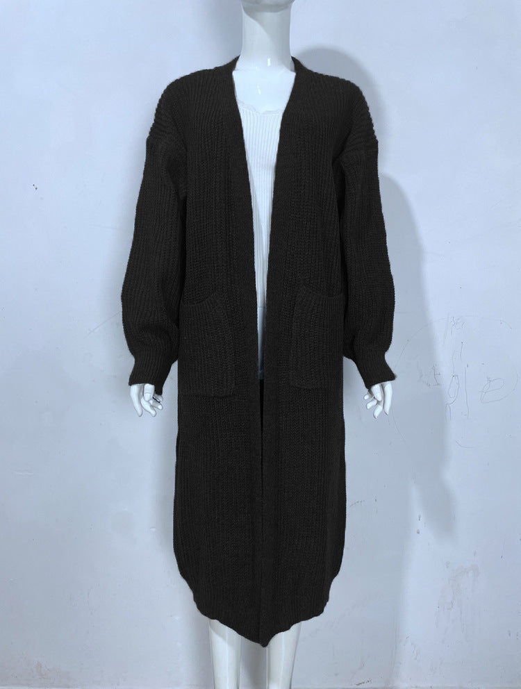 Women's Knitted Plus Size Long Cardigan w/ Pocket