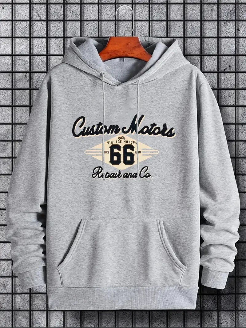 Men's Number 66 Printed Casual Hooded Pullover Sweater