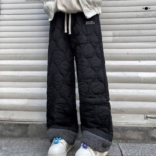 Winter Cotton-padded Waterproof Patchwork Lambskin Cotton Pants
