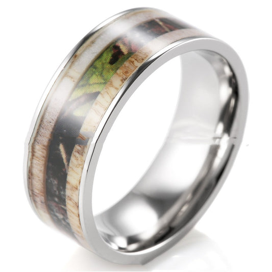 Outdoor Style Pure Titanium Inlaid Ring For Men