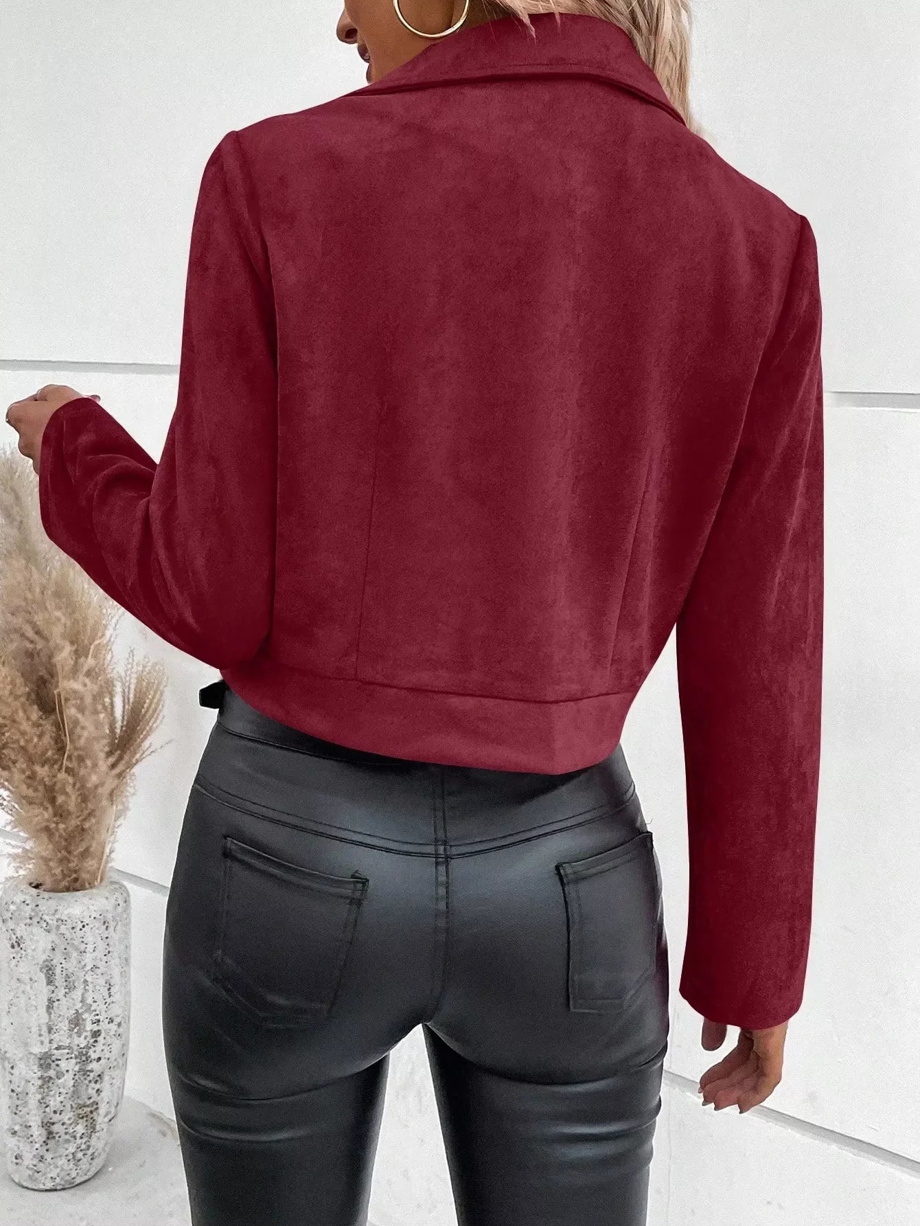 Suede Moto Jacket with Zip Detail